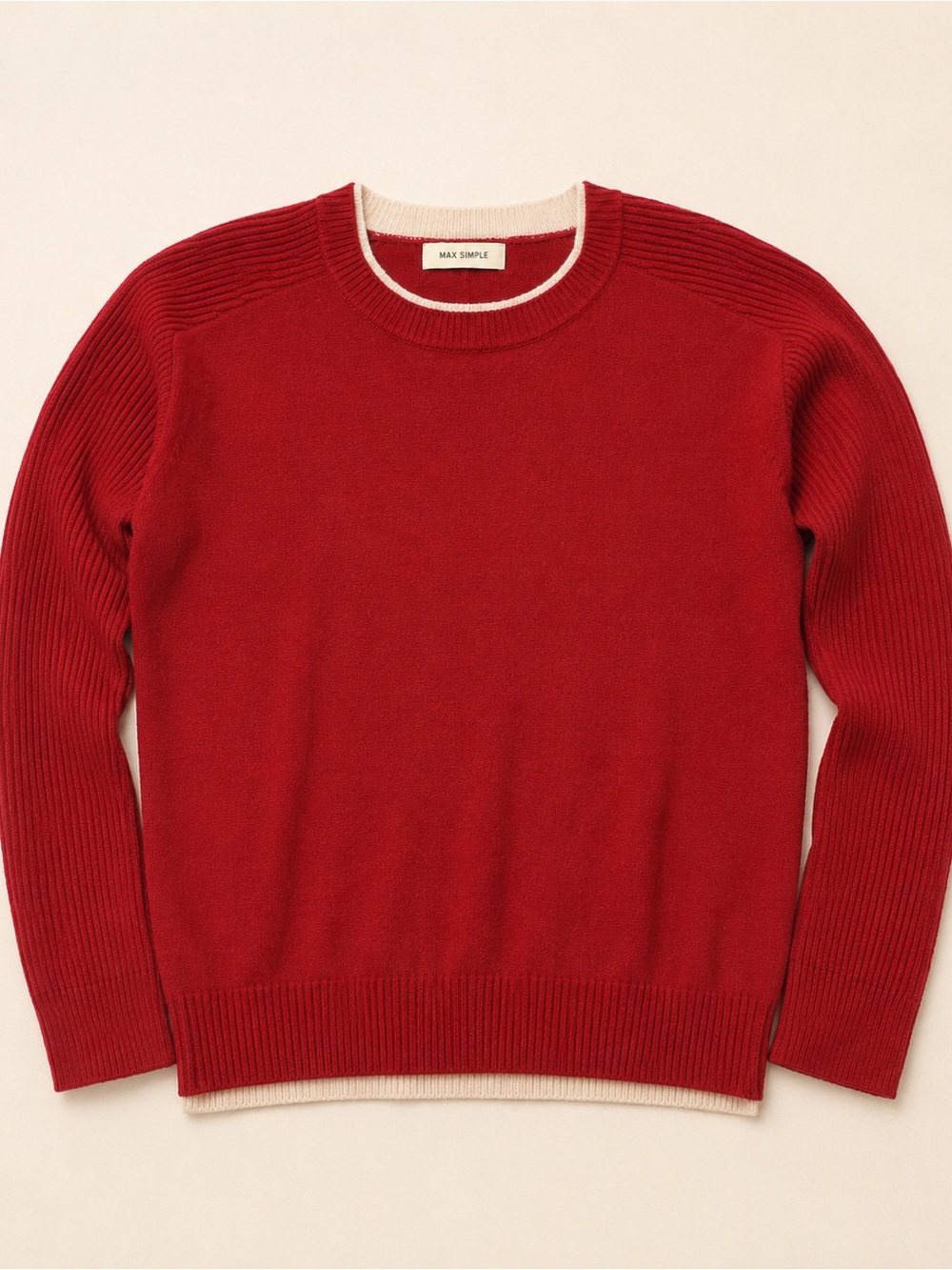Max Simple 100% Cashmere Red Contrast Sweater